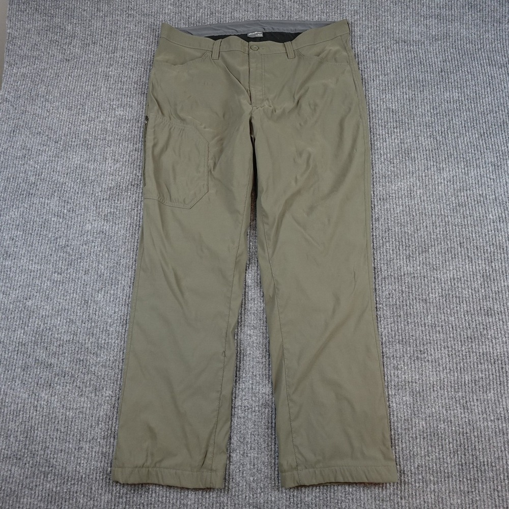 Eddie Bauer Fleece Lined Tech Pants Mens 38x30 Green Insulated Stretch